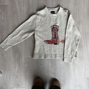 Abercrombie & Fitch Tan Sweater with Red Boot Design